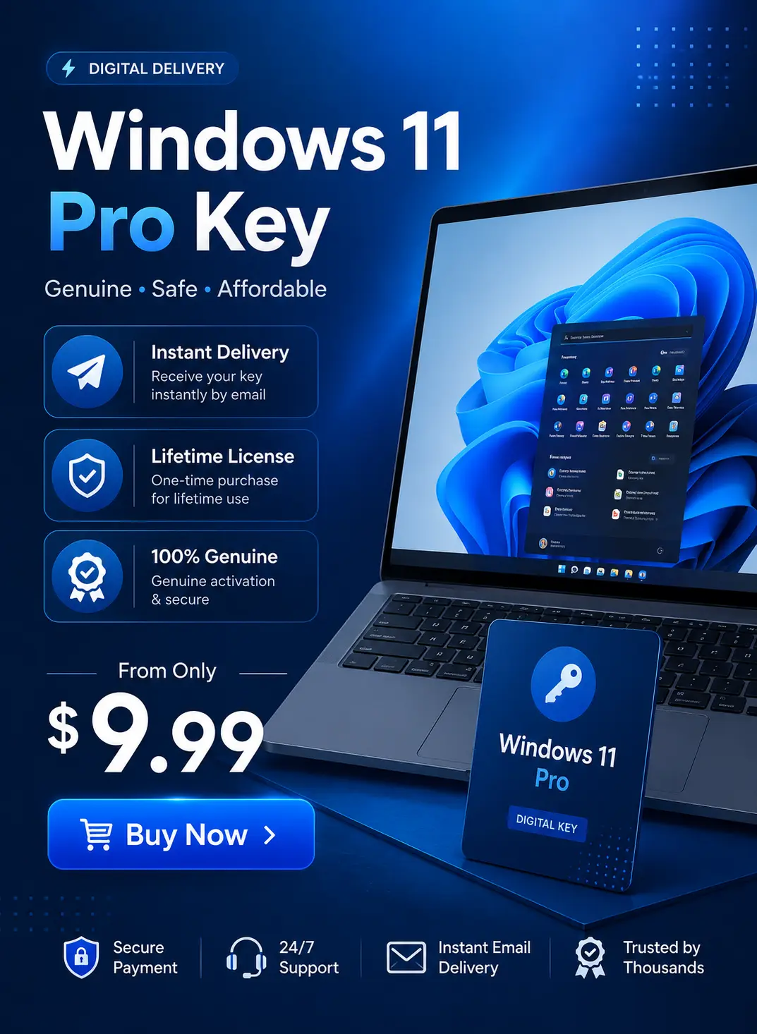 Cheap Windows 11 Pro key with instant digital delivery and lifetime activation